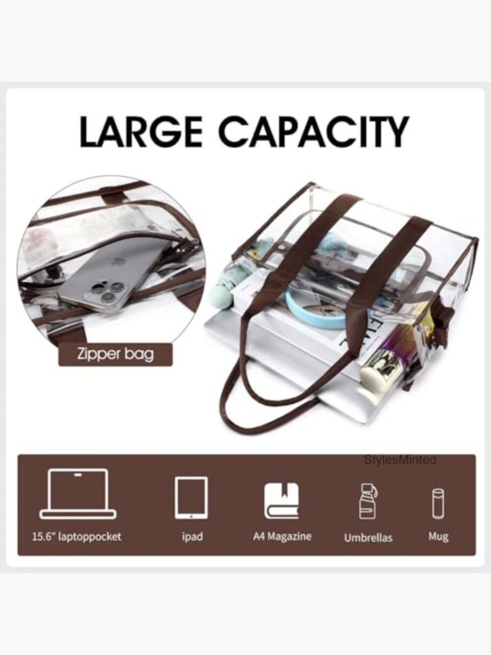 Clear Tote Bag Stadium Approved Crossbody Purse Large PVC Waterproof - Picture 3 of 7